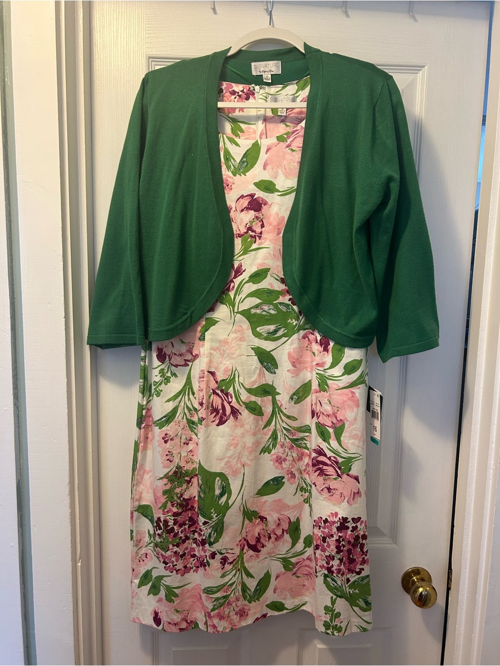 Signature by Robbie Bee Floral Dress in Pink, Green and White